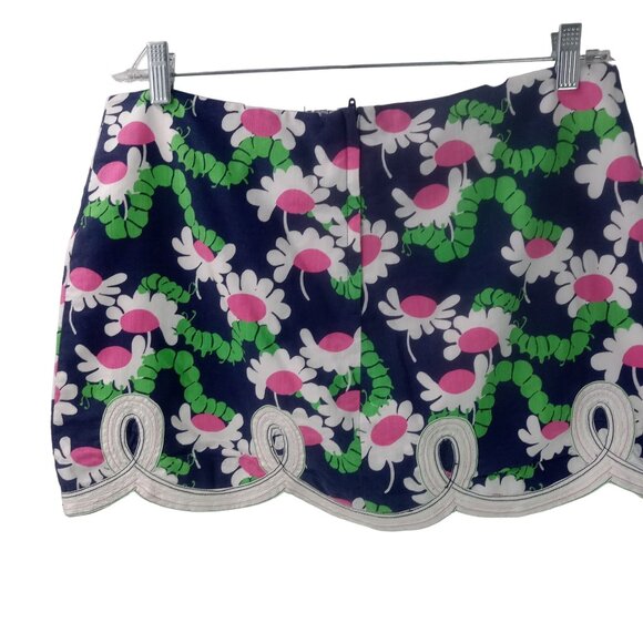 Lilly Pulitzer Tate Yum Yum Mini Skirt Size 10 Bright Navy  Floral Scalloped Hem - Picture 4 of 11